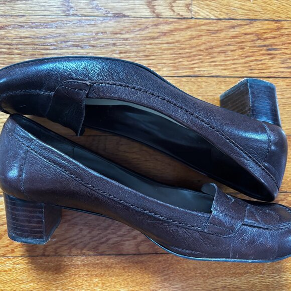 Vintage Nine West 1.5" Block Heel Dark Brown Leather Penny Loafers Size 8M - Picture 6 of 8